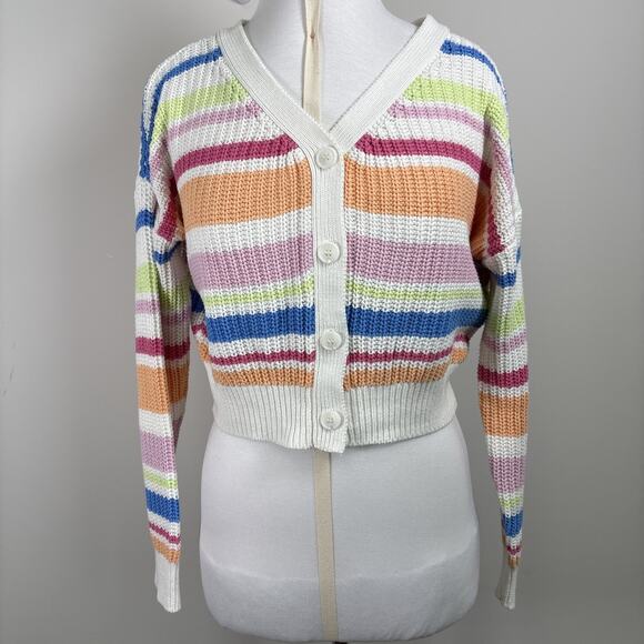 Jessica Simpson Rainbow Cropped Button Front Cardigan M - Picture 1 of 14